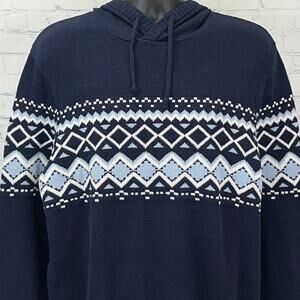 Urban Pipeline Fair Isle Hooded Sweater Hoodie Nordic Navy Blue Mens XL X-Large
